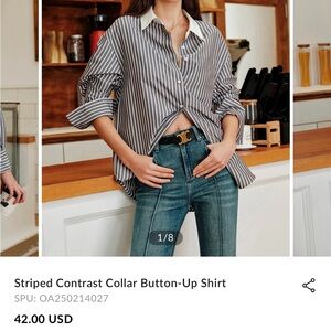 BRAND NEW Commense Striped Grey and White Button-Up Shirt